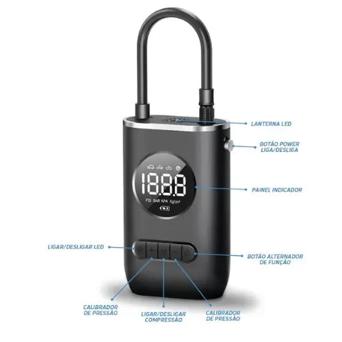 Compressor de Ar Portátil Elétrico Digital Calibrador AirMaster™ + Bicos Grátis